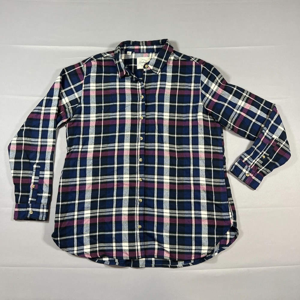 Jachs Girlfriend New York Flannel Shirt Women L Multicolor Plaid Rayon Button Up